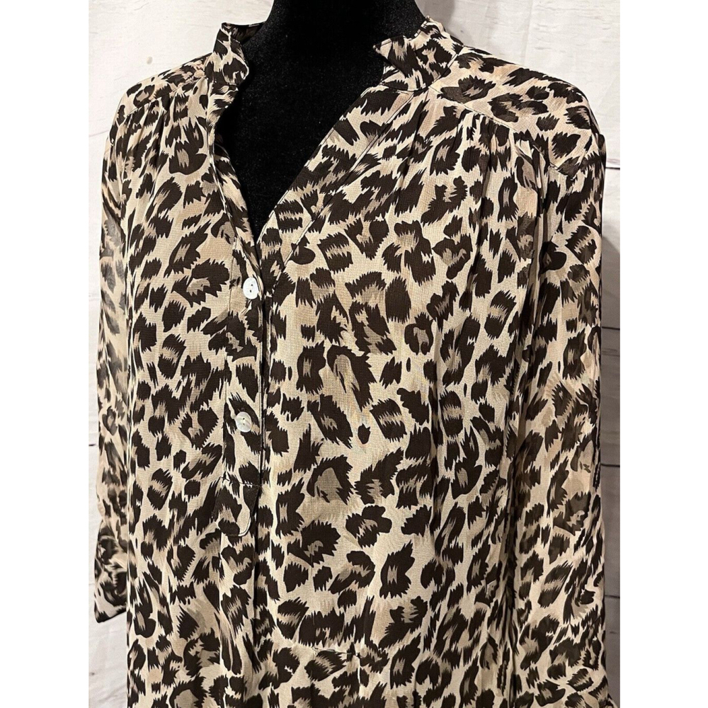 Turquoise Haven Leopard Print Blouse Tunic Dress Size Small Rayon EUC